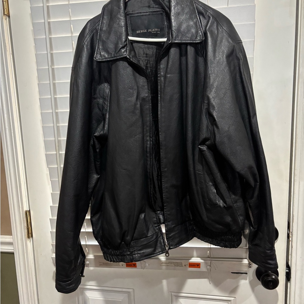 Serge Platini Men's Black Leather  Bomber Jacket